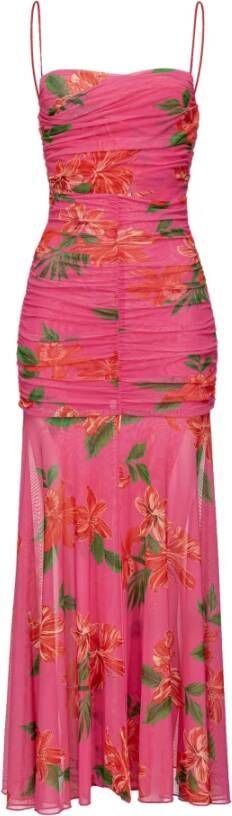 pinko Abbronzato Abito Retina Stampa Mandevilla , Roze, Dames