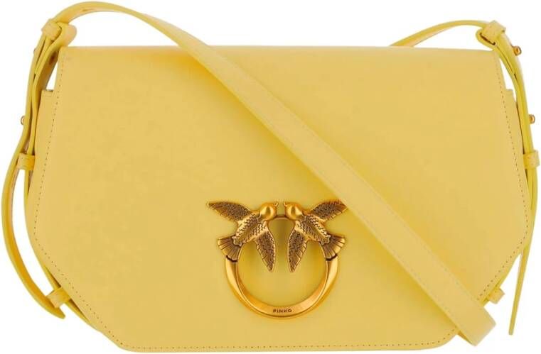 pinko Bag made of smooth leather Flap closure with magnetic buttons Love Birds Diamond Cut buckle on the front Adjustable leather shoulder strap Antique gold metal finish Microfiber lining Yellow Made in China Composition 100% leather , Geel, Dames