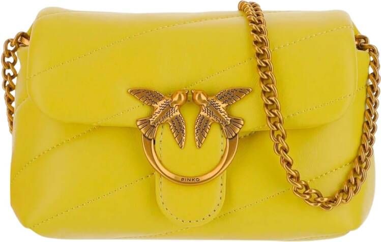 pinko Bag made of soft nappa leather Maxi slanted quilting Front flap and concealed button closure Love Birds Diamond Cut logo buckle on front Antique gold tone metal finish Chain shoulder strap Microfiber lined interior Yellow Made in Cina Composition 100% leather , Geel, Dames