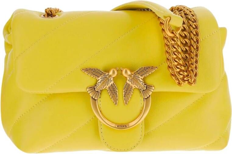 pinko Bag made of quilted nappa leather Flap and button closure Love Birds Diamond Cut buckle detail on front Chain shoulder strap with leather shoulder strap One single compartment One inside zipper pocket Yellow Made in China Composition 100% leather , Geel, Dames