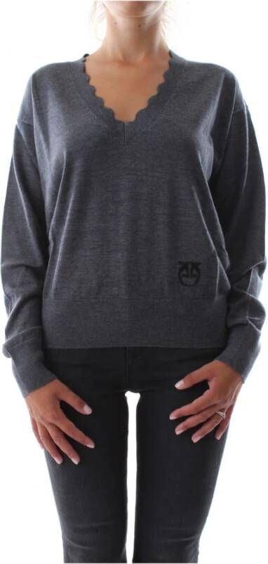 pinko V hals gebreide kleding , Grijs, Dames