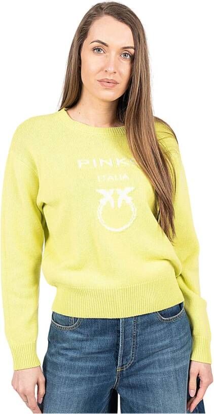 pinko Burgos wool shirt logo inlay , Geel, Dames