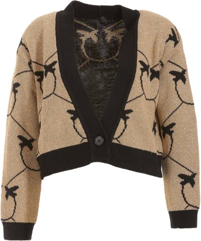 pinko Coralie Cardigan Jacquard Lurex Monogram , Beige, Dames