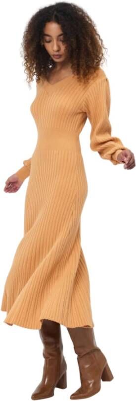 Silvian Heach Lange geribbelde jurk , Oranje, Dames