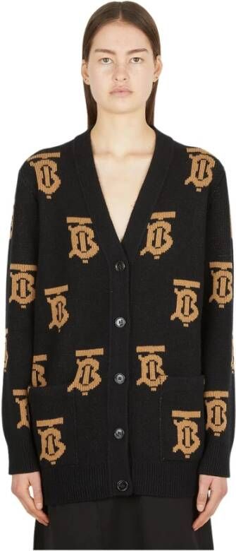 Burberry Nadine Logo Jacquard Cardigan , Zwart, Dames