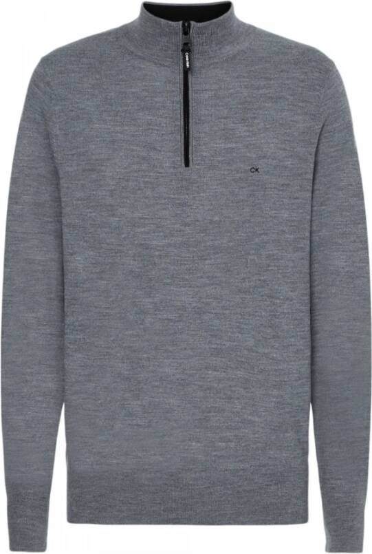Calvin Klein Open haard wollen trui , Grijs, Heren