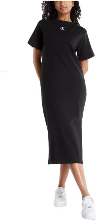 Calvin Klein Rib lange jurk , Zwart, Dames