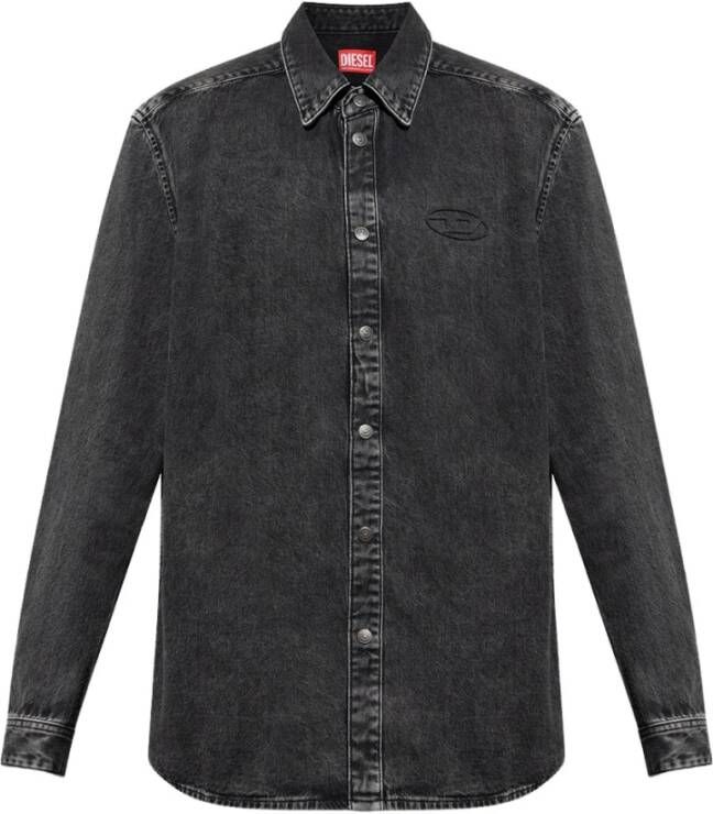 Diesel denim shirt with d oval logo , Grijs, Heren