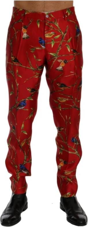 Dolce & Gabbana Bird Print broek , Rood, Heren