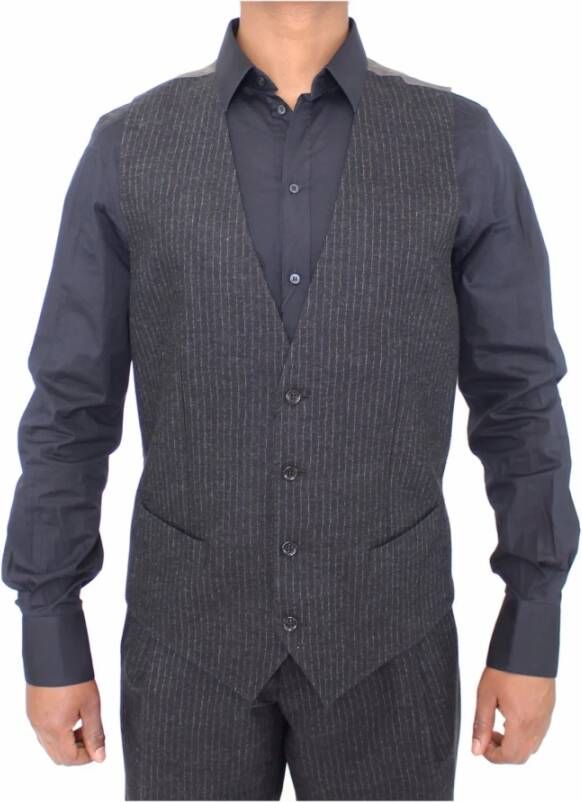 Dolce & Gabbana Gestreepte wollen vest gilet , Grijs, Heren