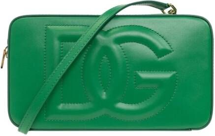 Dolce & Gabbana Leather shoulder bag with logo , Groen, Dames