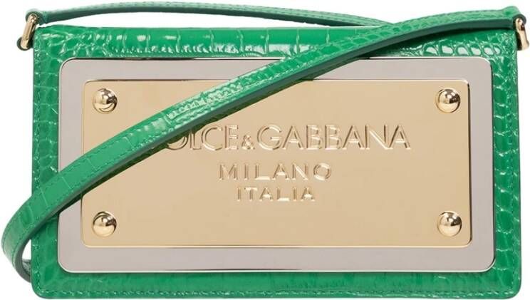 Dolce & Gabbana Telefoontas met merk maxi plaat , Groen, Dames