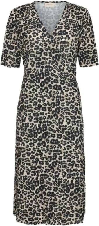 FREEQUENT ribgebreide wikkeljurk FQBLITZ met panterprint lichtbruin/zwart