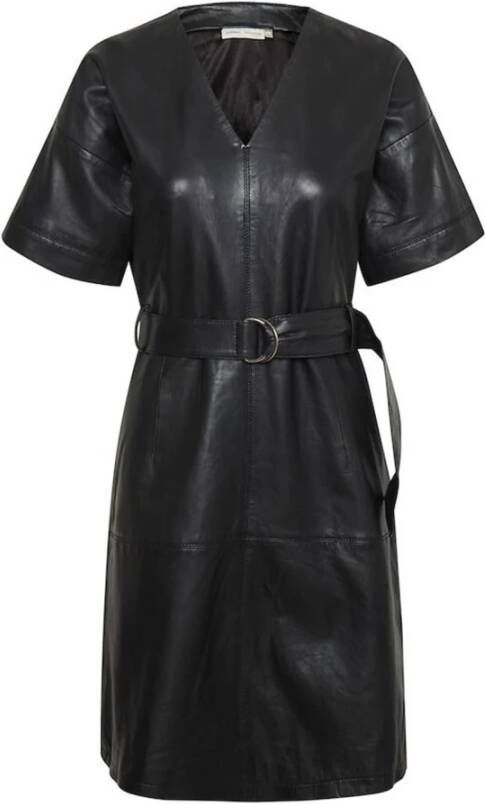 Inwear leren jurk RouxIW met ceintuur zwart