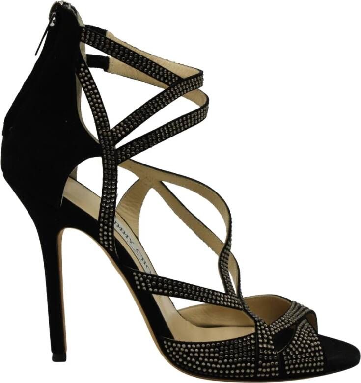Jimmy Choo Black Dome Diamante verfraaide sandalen in zwart suede Jimmy Choo Pre owned, Zwart, Dames