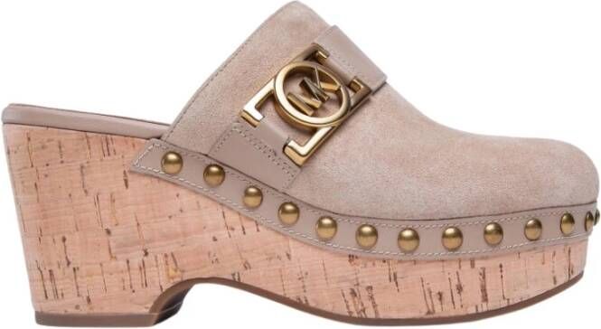 Michael Kors Zueco April Clog Suede , Beige, Dames