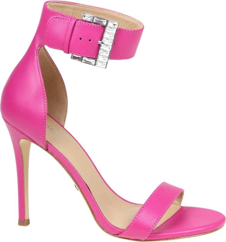 Michael Kors Giselle Crystal verfraaide lederen sandalen , Roze, Dames