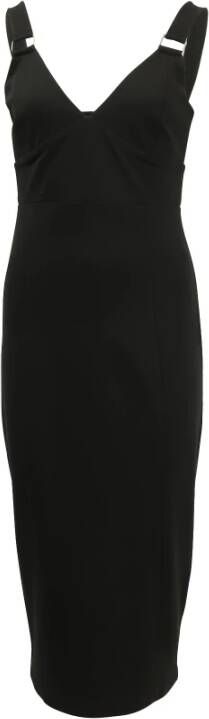 Michael Kors Sleeveless Dress with Buckle Strap in Black Viscose , Zwart, Dames