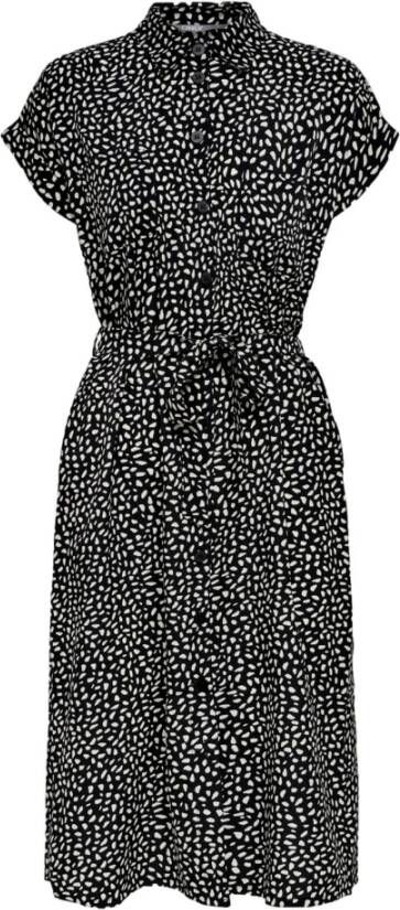 ONLY blousejurk met ceintuur ONLHANNOVER zwart/gebroken wit