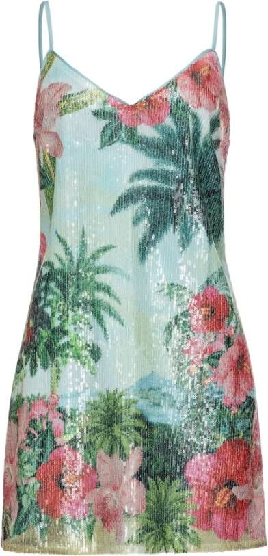 pinko Affrescato Abito Full Paillettes Stampa Paesaggio , Groen, Dames