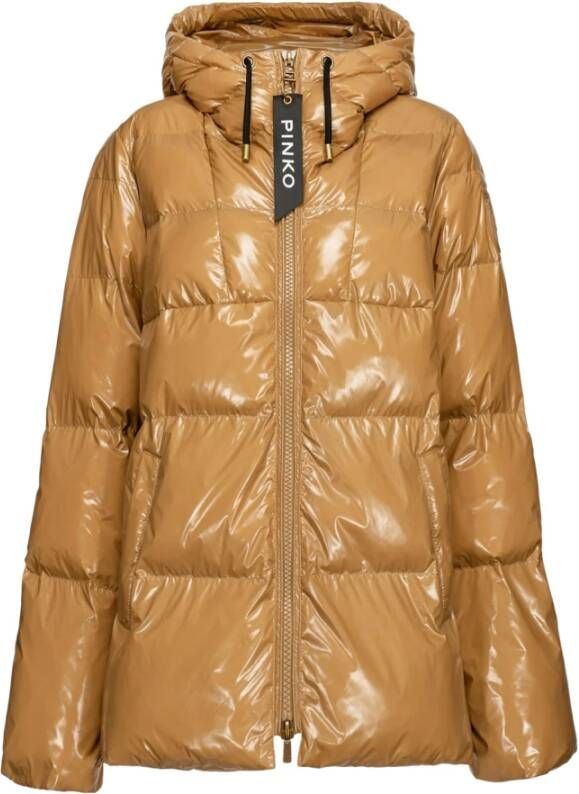 pinko Eleodoro 3 Crystal Nylon Pea Jacket , Beige, Dames