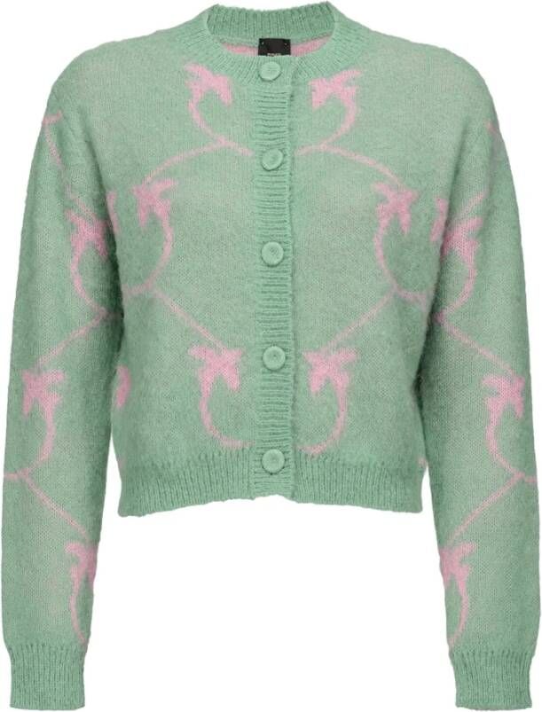 pinko Lavant 2 Cardigan Misto Alpaca Light Jacquard Monogram , Groen, Dames