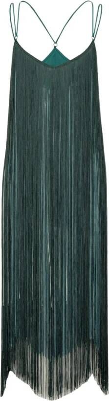 pinko Maldive Abito Frange + Crepe DE Chine , Groen, Dames