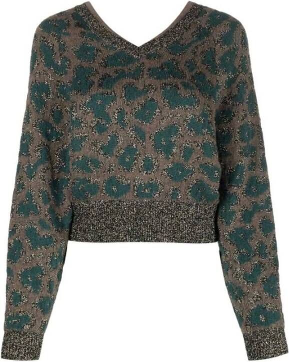pinko Jacquard Pullover Camouflage Flecken Lurex , Groen, Dames