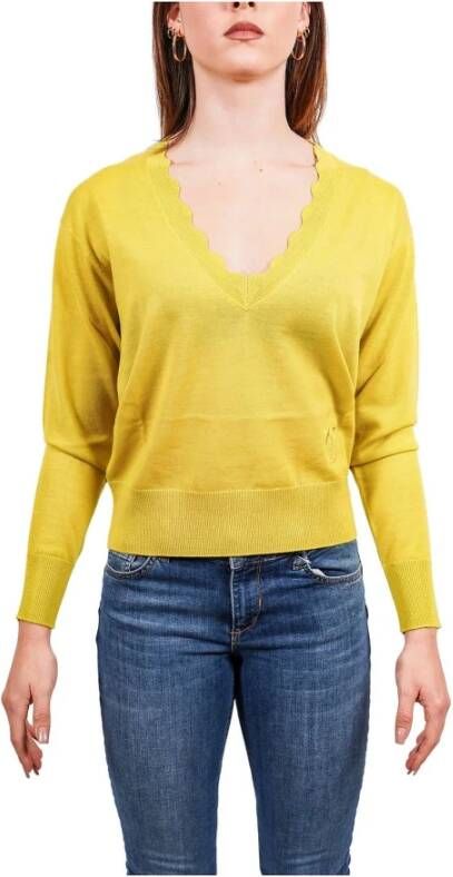 pinko V hals gebreide kleding , Geel, Dames