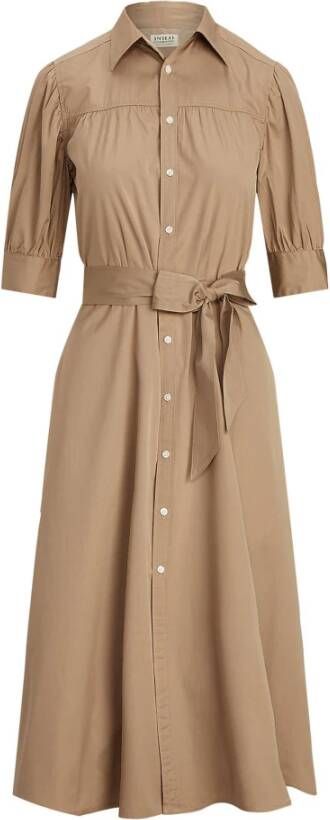 Ralph Lauren Midi blousejurk met steekzakken en strikceintuur