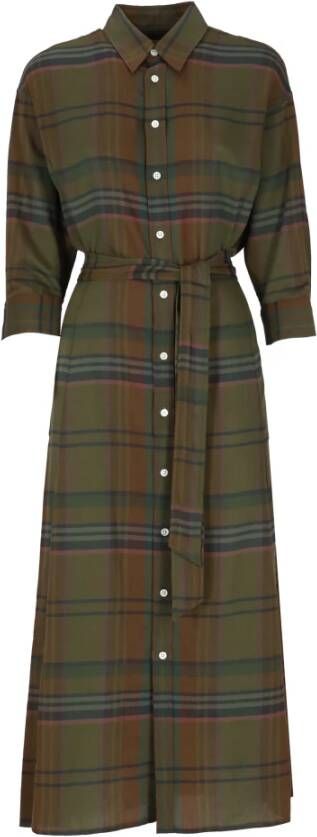 Ralph Lauren Midi blousejurk in wolblend met strikceintuur en ruitdessin