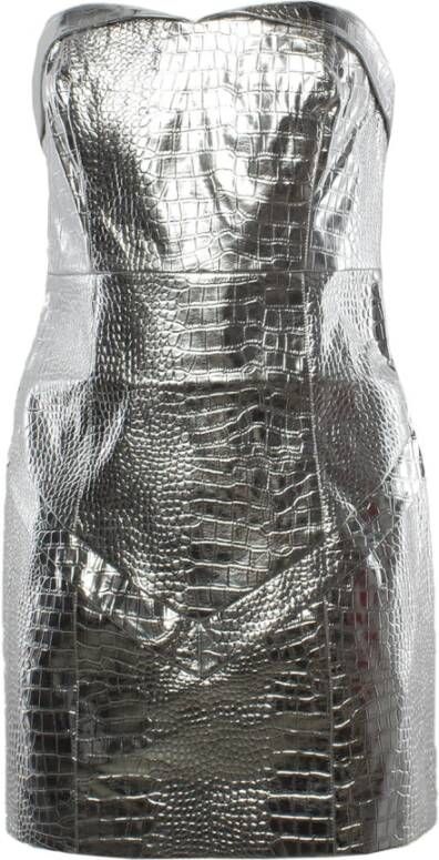 Rotate Birger Christensen Croc faux leer strapless mini jurk , Grijs, Dames