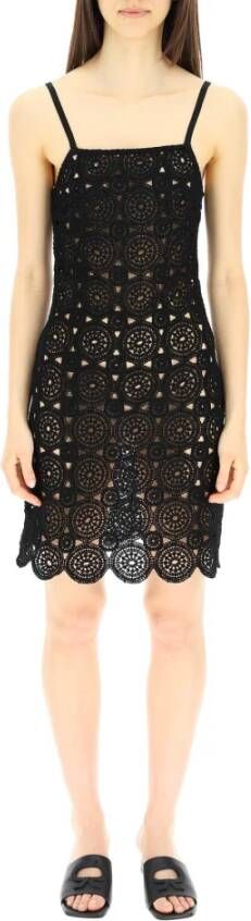 Rotate Birger Christensen Silk Crochet Beach jurk , Zwart, Dames