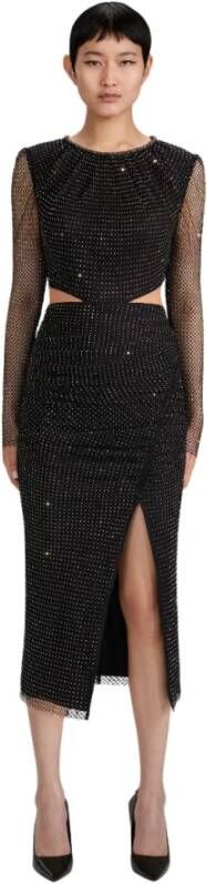 Self Portrait Mesh midi jurk met strass , Zwart, Dames