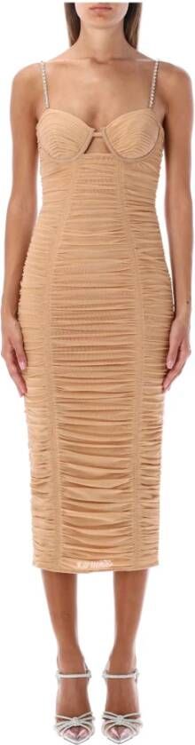 Self Portrait Power Mesh Midi jurk , Beige, Dames