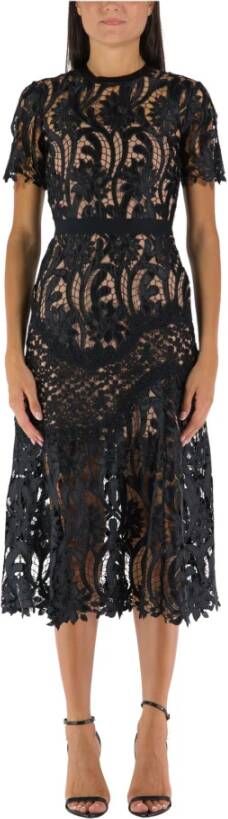 Self Portrait Prairie guipure kanten midi jurk , Zwart, Dames