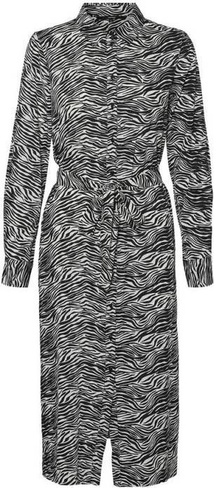 VERO MODA blousejurk met zebraprint en ceintuur grijs/wit