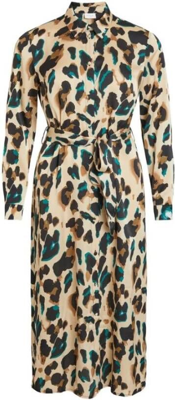 VILA x Sarah Chronis jurk met panterprint lichtbruin/groen