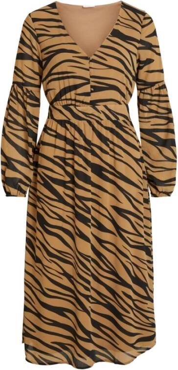 Vila Midi jurk v neck , Oranje, Dames