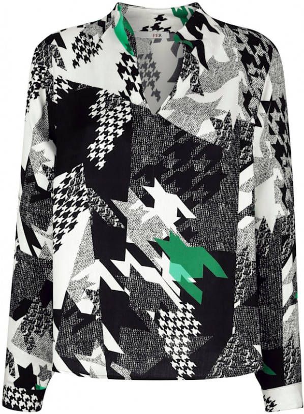 alba moda Blouse met abstract pied de pouledessin Groen/Zwart/Wit