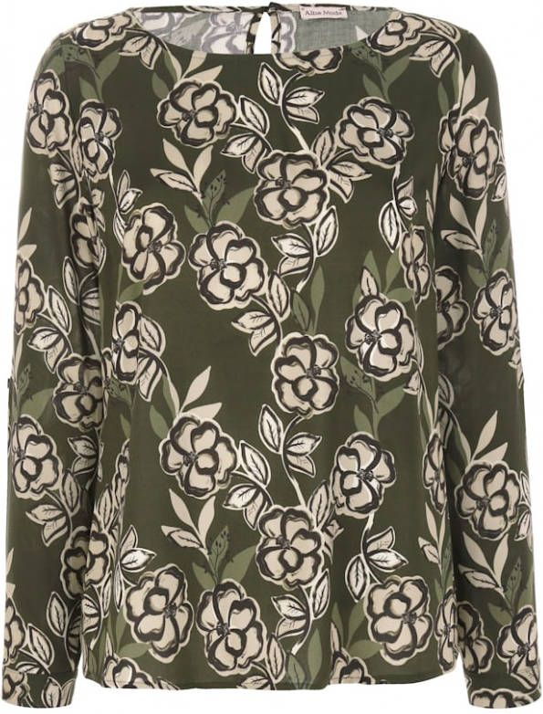 alba moda Blouse met bloemendessin Donkergroen/Offwhite