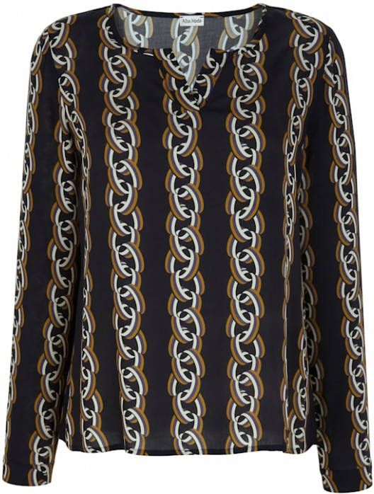 alba moda Blouse met grafisch dessin Marine/Mosterdgeel/Offwhite