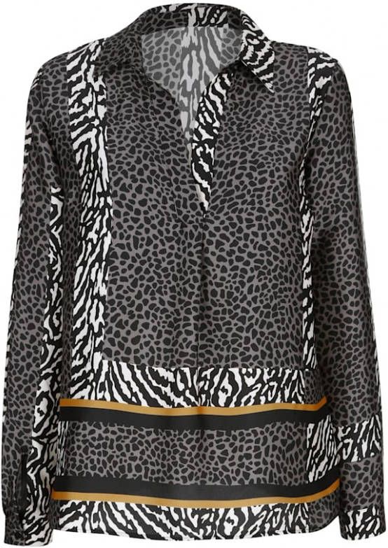 alba moda Blouse met mix van animaldessins Grijs/Offwhite/Okergeel/Zwart