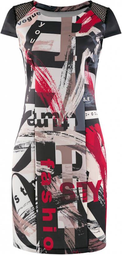 alba moda Jersey jurk met abstracte print rondom Rood/Taupe/Offwhite/Zwart