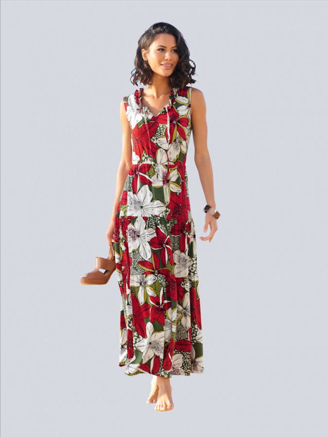 alba moda Jurk in een harmonieuze kleurencombinatie Kaki/Rood