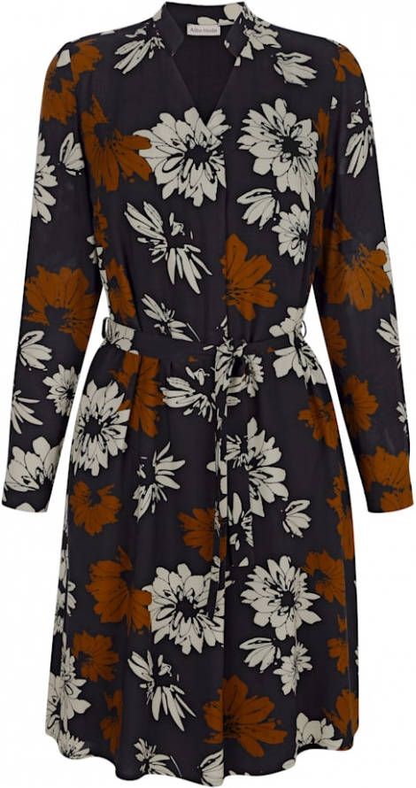 alba moda Jurk met bindceintuur Marine/Cognac/Offwhite