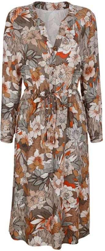 alba moda Jurk met bindceintuur Taupe/Crème/Bruin