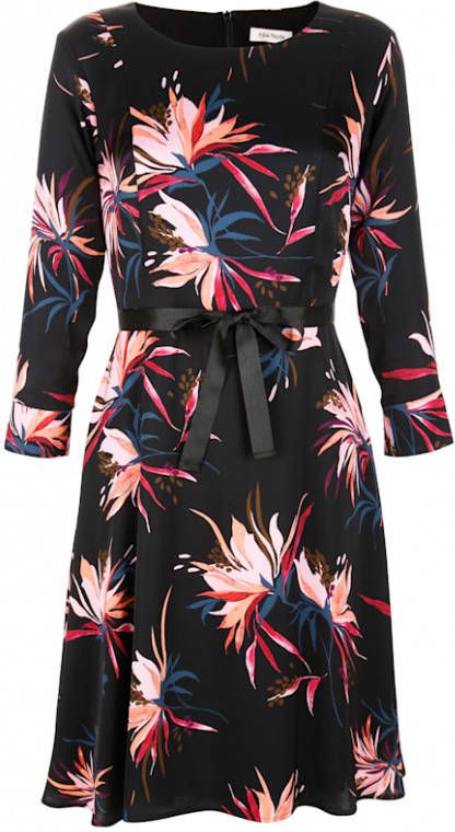 alba moda Jurk met bindceintuur Zwart/Pink/Koraal