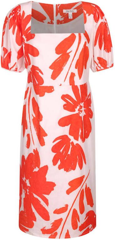 alba moda Jurk met carréhals Steengrijs/Koraal