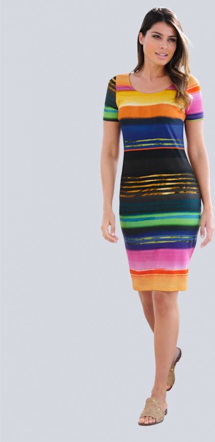 alba moda Jurk met flatterende siernaden achter Geel/Oranje/Blauw/Zwart/Groen/Pink